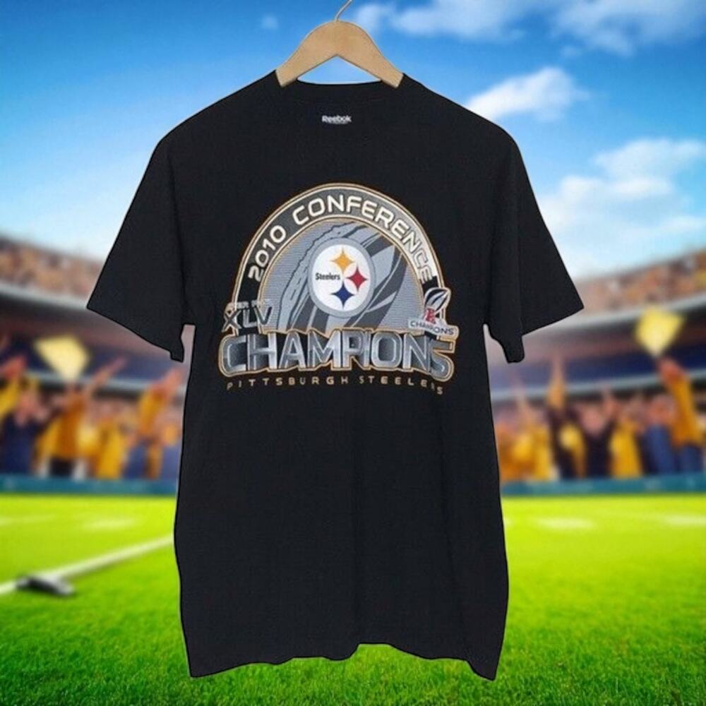 Pittsburgh Steelers Men's Medium 2010 Super Bowl T-Shirt 100% Cotton Reebok AFC